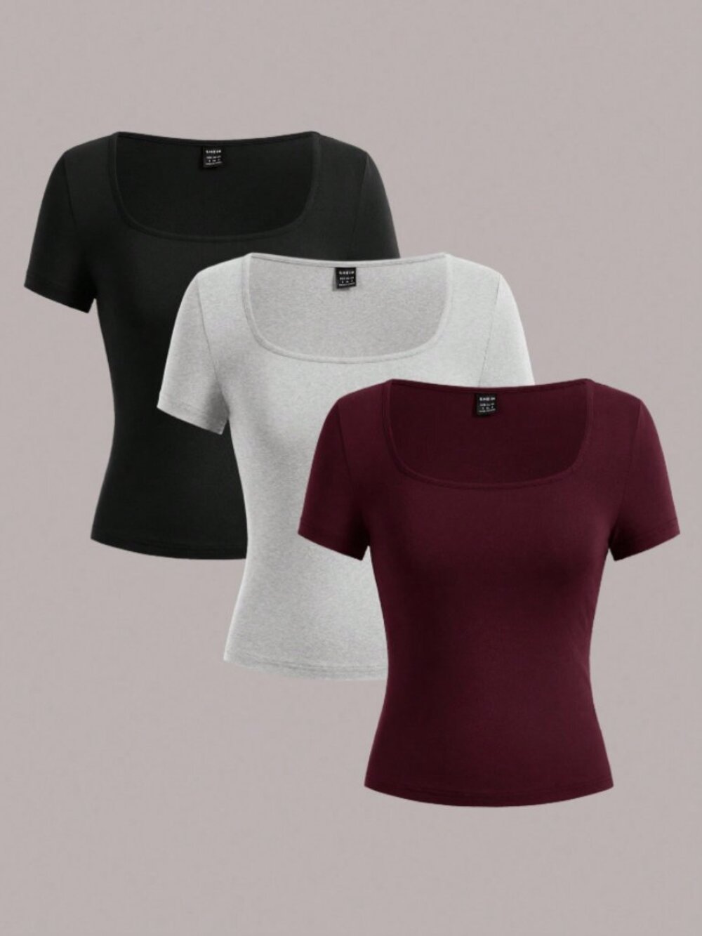 SHEIN EZwear 3pcs Women's Short Sleeve Cropped Casual Fitted T-Shirts